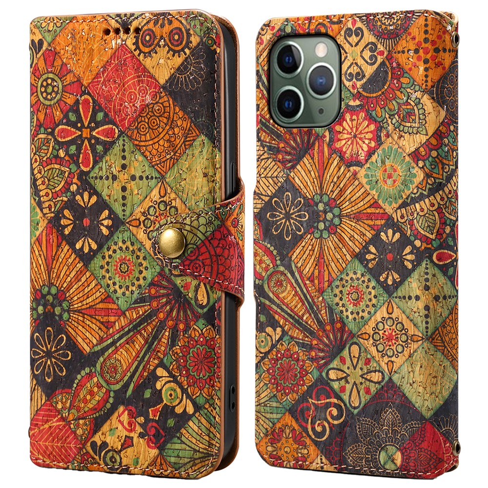 For iPhone 11 Pro Leather Case Floral Printing Stand Wallet Phone Cover - Autumn / Yellow