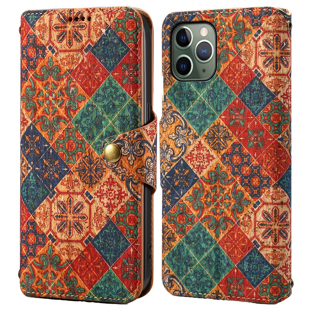 For iPhone 11 Pro Leather Case Floral Printing Stand Wallet Phone Cover - Winter / Blue