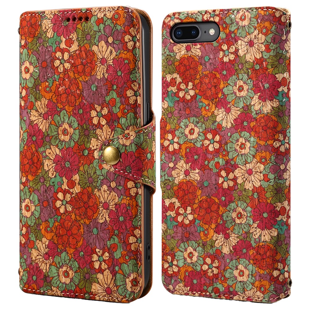 For iPhone 7 Plus / 8 Plus Case Floral Printing Anti-Drop Leather Phone Cover with Wallet - Summer / Red