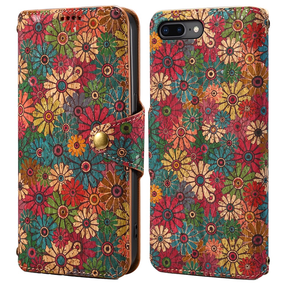 For iPhone 7 Plus / 8 Plus Case Floral Printing Anti-Drop Leather Phone Cover with Wallet - Spring / Green