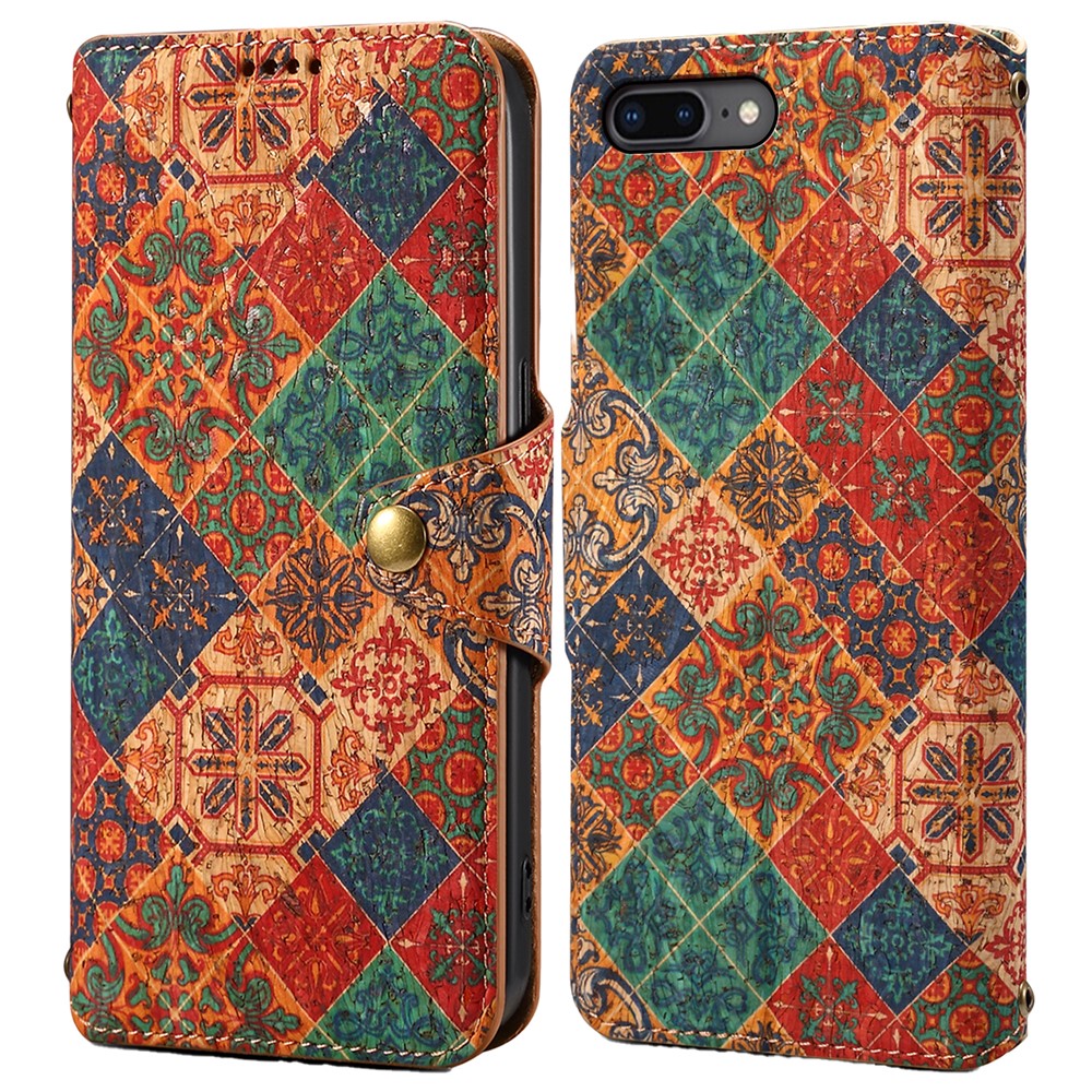 For iPhone 7 Plus / 8 Plus Case Floral Printing Anti-Drop Leather Phone Cover with Wallet - Winter / Blue