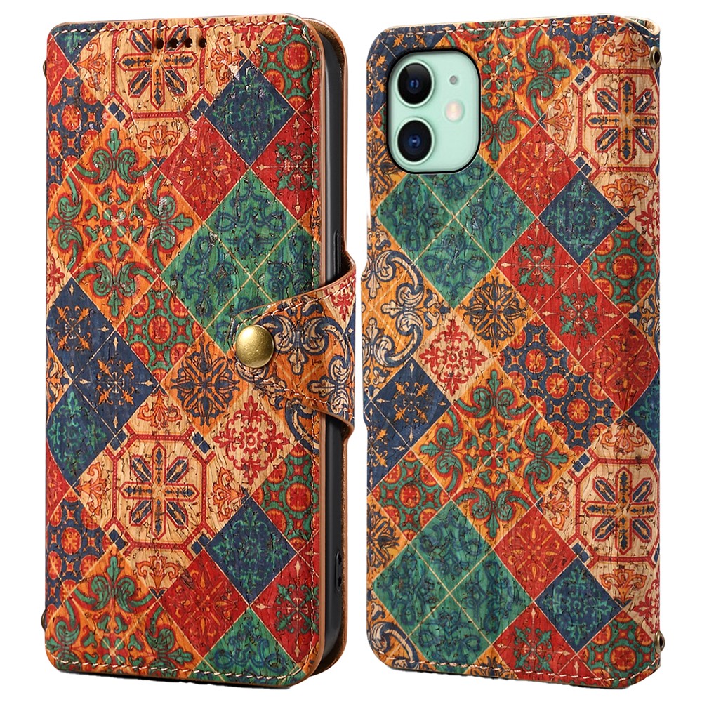 For iPhone 11 Wallet Phone Case Floral Printing Anti-Scratch Leather Cover with Stand - Winter / Blue