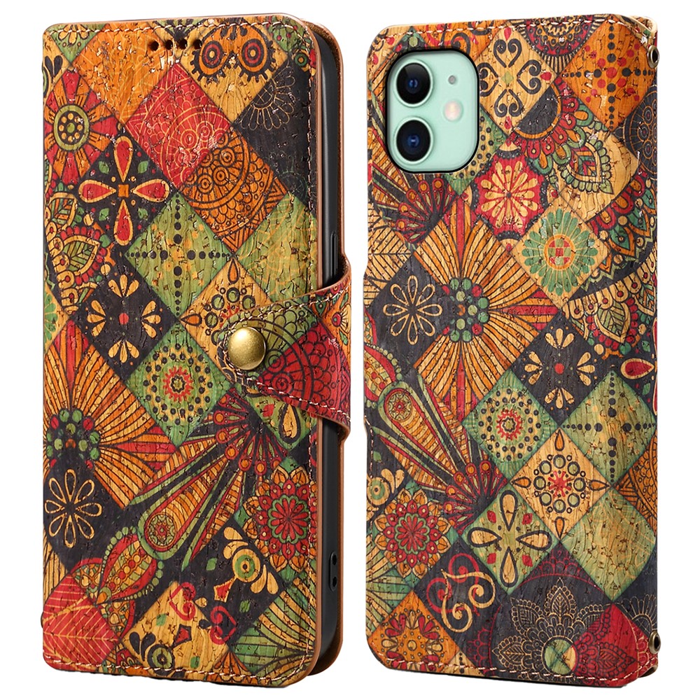 For iPhone 11 Wallet Phone Case Floral Printing Anti-Scratch Leather Cover with Stand - Autumn / Yellow