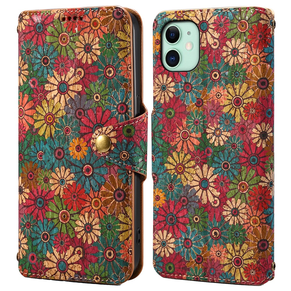 For iPhone 11 Wallet Phone Case Floral Printing Anti-Scratch Leather Cover with Stand - Spring / Green