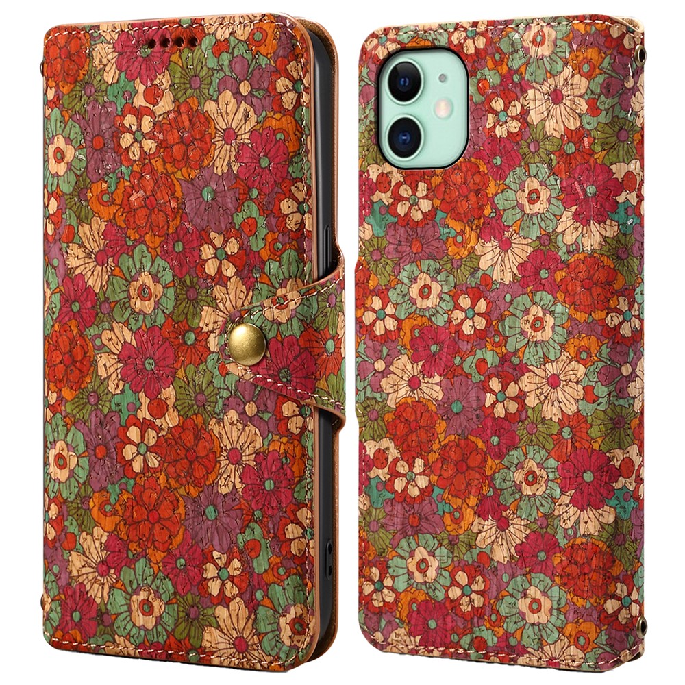 For iPhone 11 Wallet Phone Case Floral Printing Anti-Scratch Leather Cover with Stand - Summer / Red