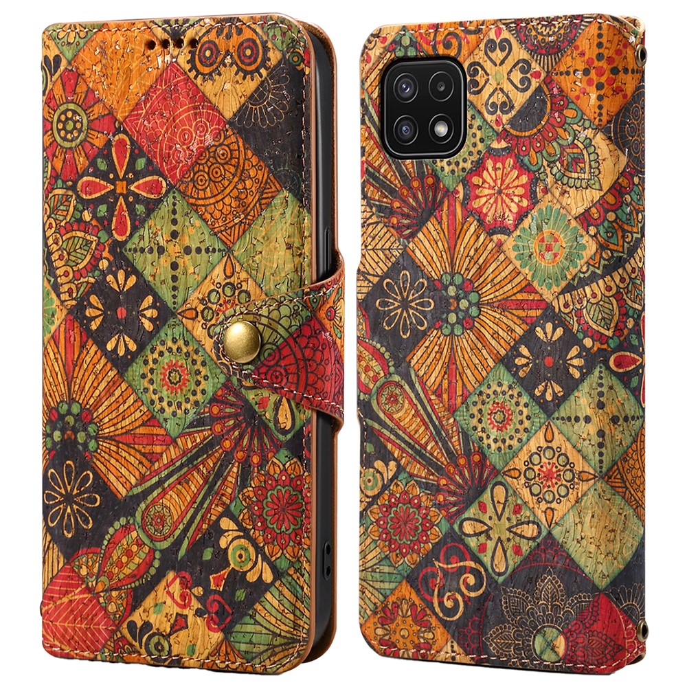 For Samsung Galaxy A22 5G (EU Version) Stand Case Flower Printing Leather Wallet Phone Cover - Autumn / Yellow