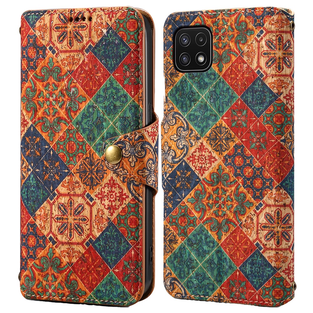 For Samsung Galaxy A22 5G (EU Version) Stand Case Flower Printing Leather Wallet Phone Cover - Winter / Blue