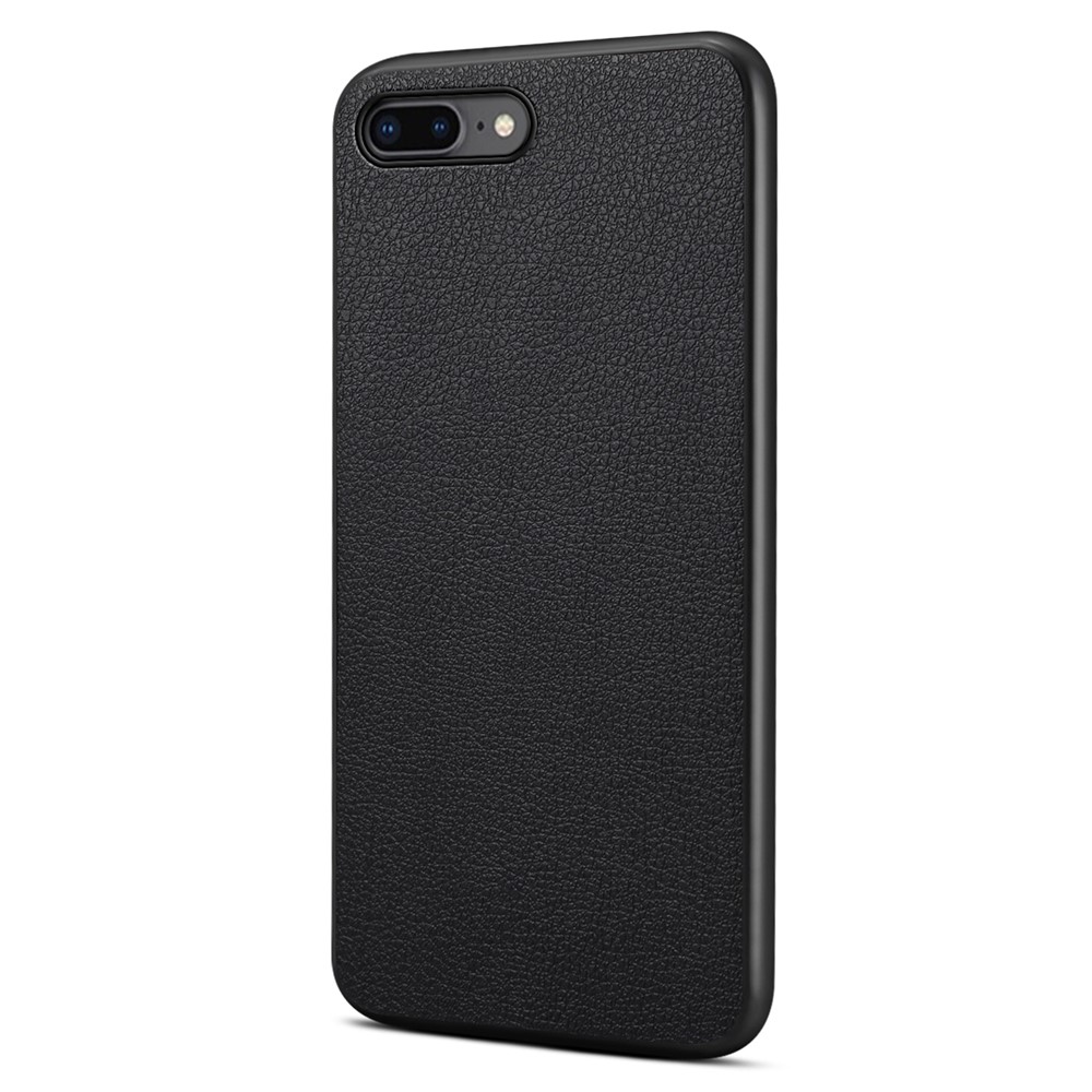 For iPhone 7 Plus / 8 Plus Case Calf Texture PU+PC+TPU Protective Phone Cover - Black