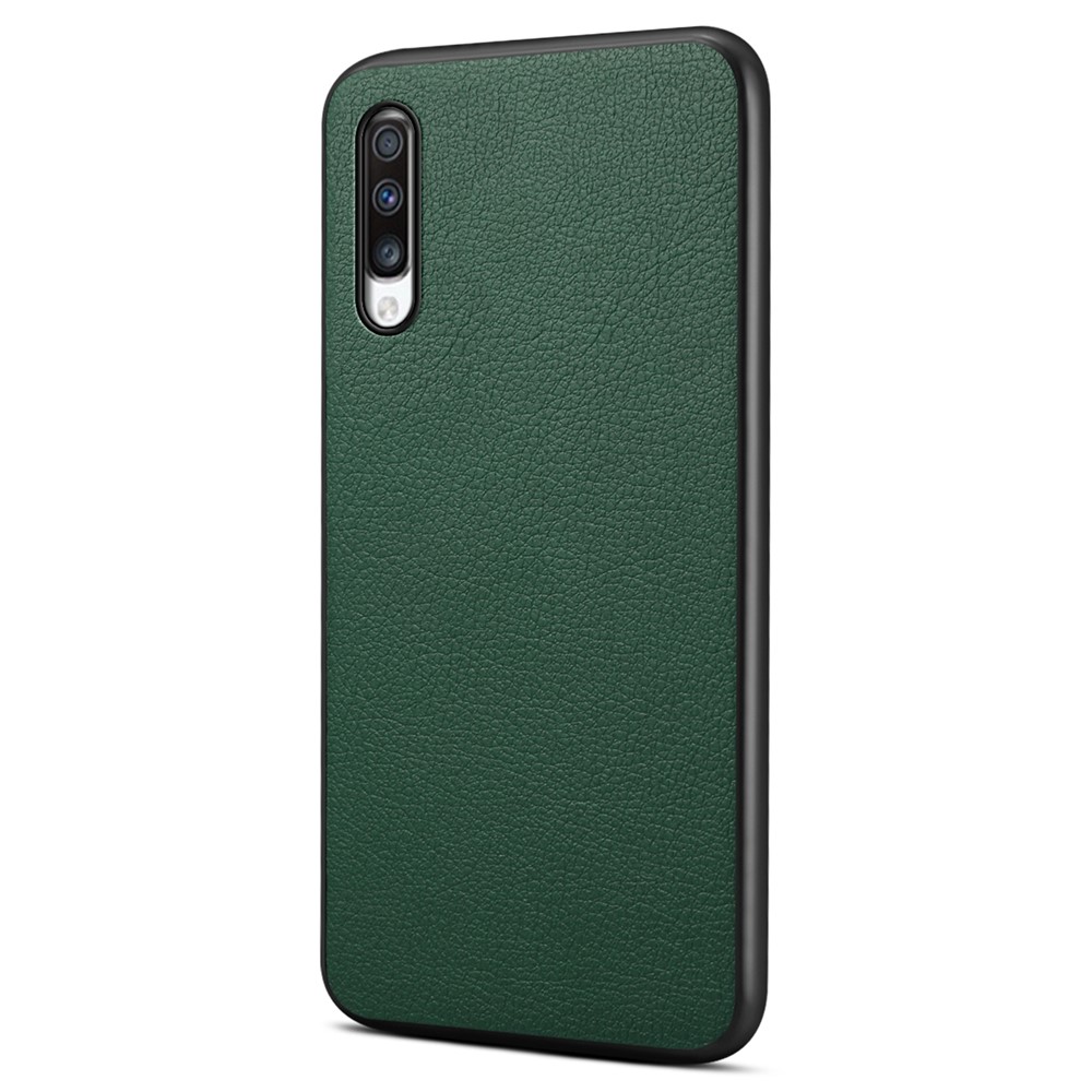 For Samsung Galaxy A70 Case PU Leather Drop Protection Phone Cover with Calf Texture - Green