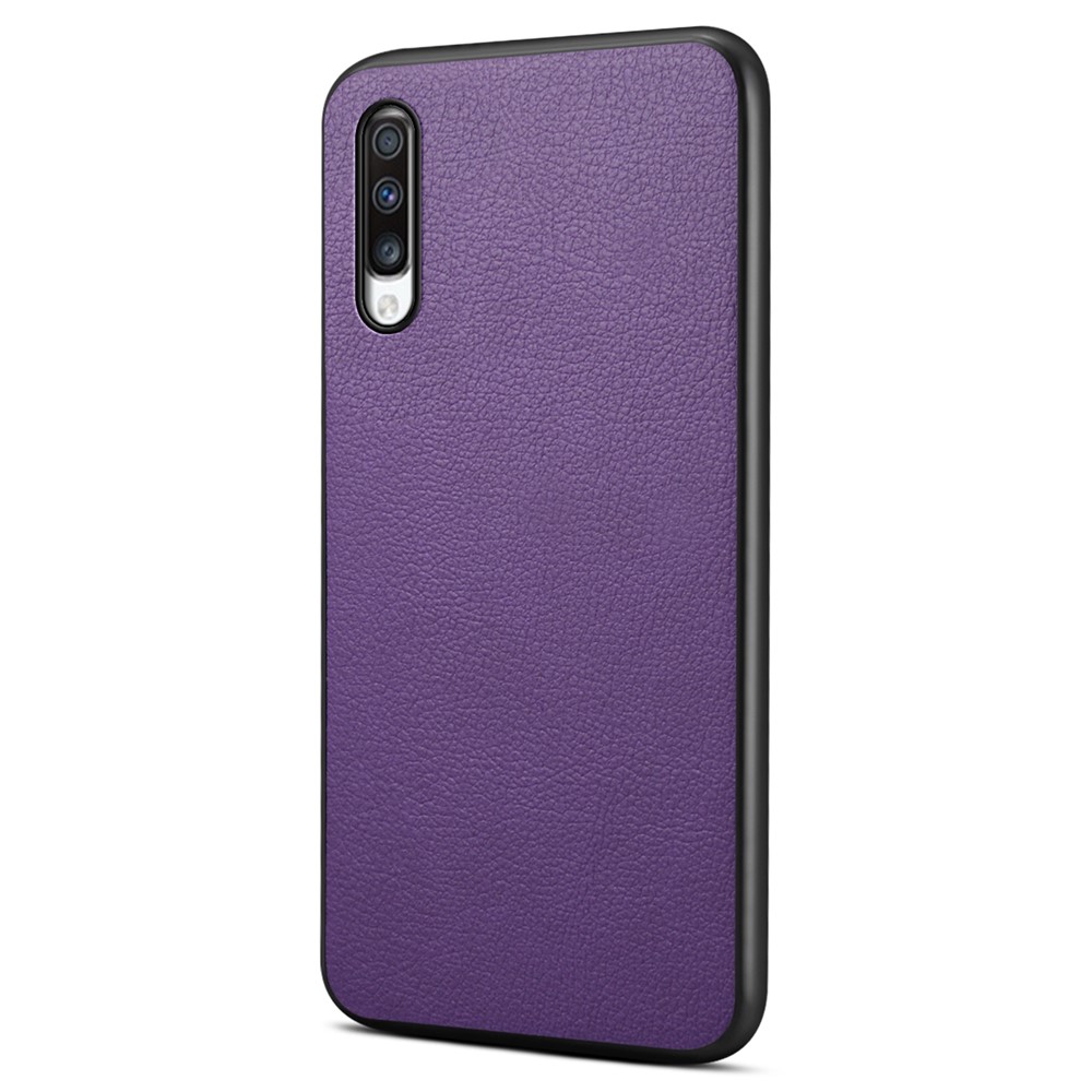 For Samsung Galaxy A70 Case PU Leather Drop Protection Phone Cover with Calf Texture - Purple