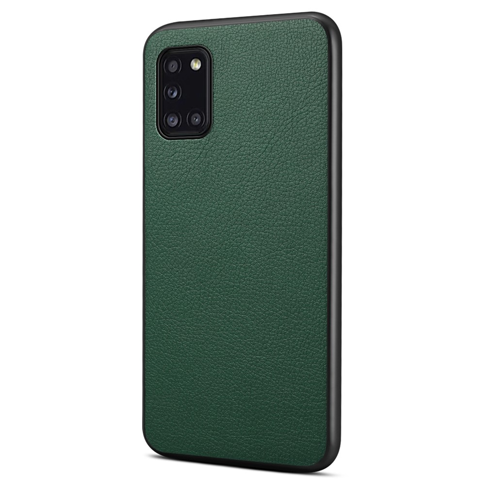 For Samsung Galaxy A31 Case Calf Texture Soft Leather Back Cover - Green