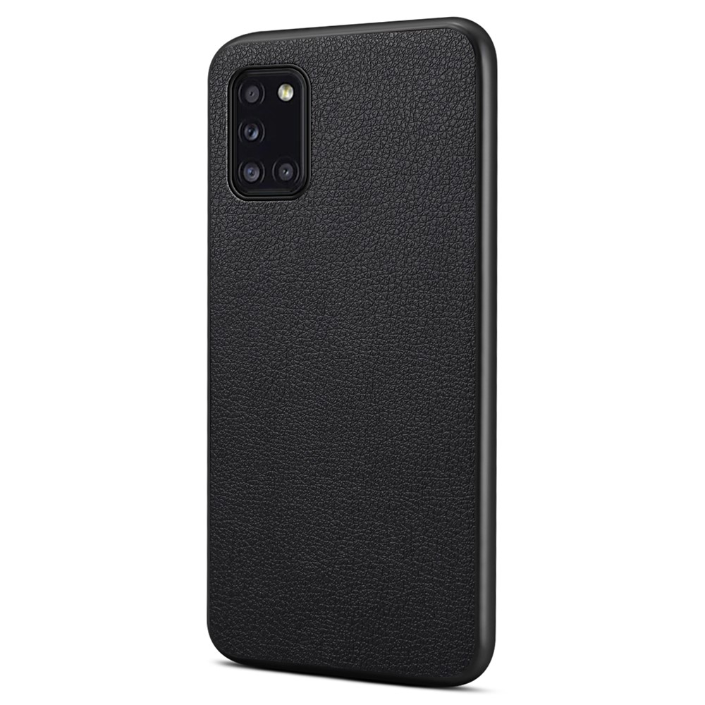 For Samsung Galaxy A31 Case Calf Texture Soft Leather Back Cover - Black