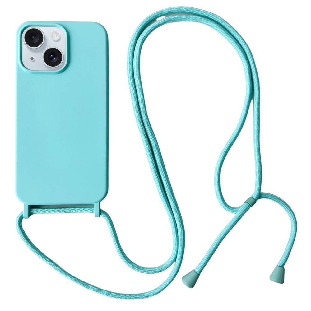 For iPhone 14 Plus Case Liquid Silicone Smooth Phone Cover with Adjustable Lanyard - Baby Blue