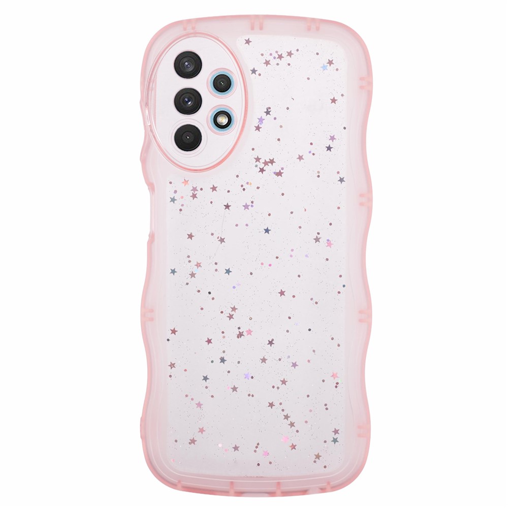 JTW Series for Samsung Galaxy A32 4G (EU Version) Case Glitter Stars Wavy Edge TPU Phone Cover - Transparent Pink