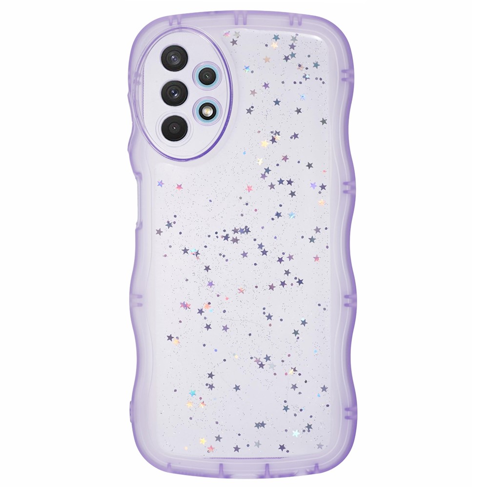 JTW Series for Samsung Galaxy A32 4G (EU Version) Case Glitter Stars Wavy Edge TPU Phone Cover - Transparent Purple