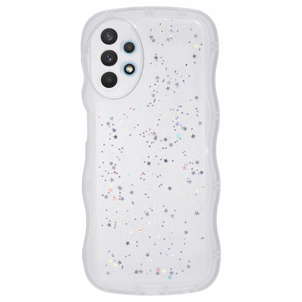 JTW Series for Samsung Galaxy A32 4G (EU Version) Case Glitter Stars Wavy Edge TPU Phone Cover - Transparent White
