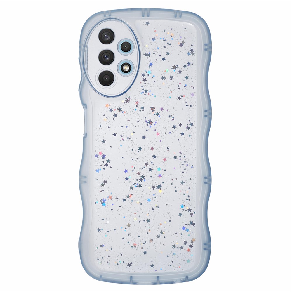 JTW Series for Samsung Galaxy A32 4G (EU Version) Case Glitter Stars Wavy Edge TPU Phone Cover - Transparent Blue