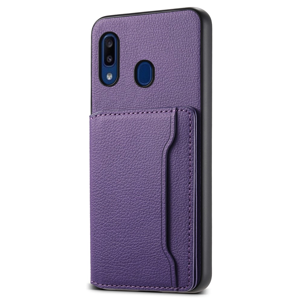 For Samsung Galaxy A20 / A30 Kickstand Case TPU+PC+PU Phone Cover with Card Slots - Purple