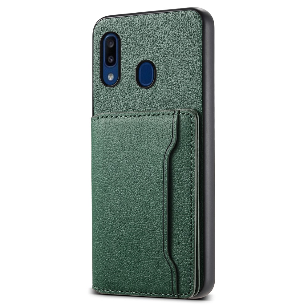 For Samsung Galaxy A20 / A30 Kickstand Case TPU+PC+PU Phone Cover with Card Slots - Green