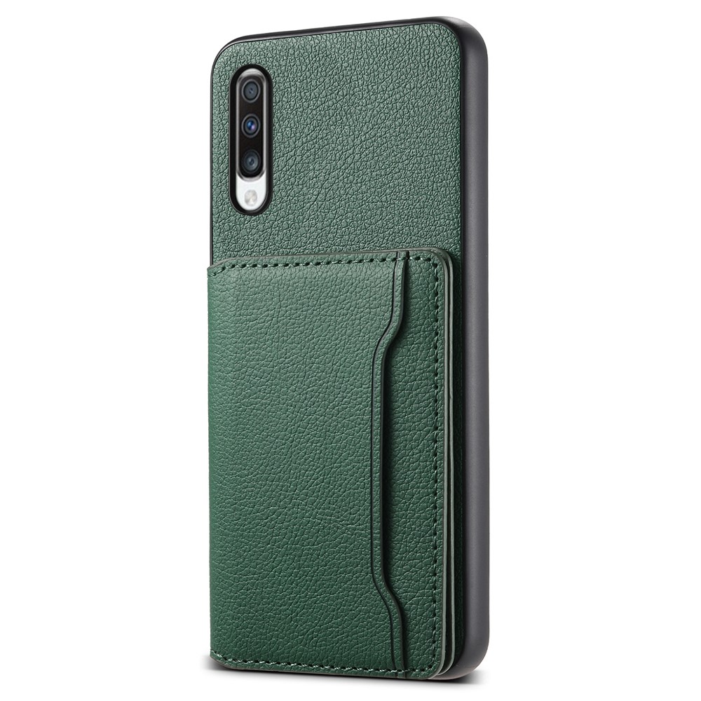 For Samsung Galaxy A70 Case Card Slots TPU+PC+PU Kickstand Phone Cover - Green