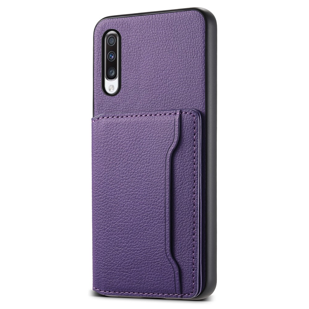 For Samsung Galaxy A70 Case Card Slots TPU+PC+PU Kickstand Phone Cover - Purple