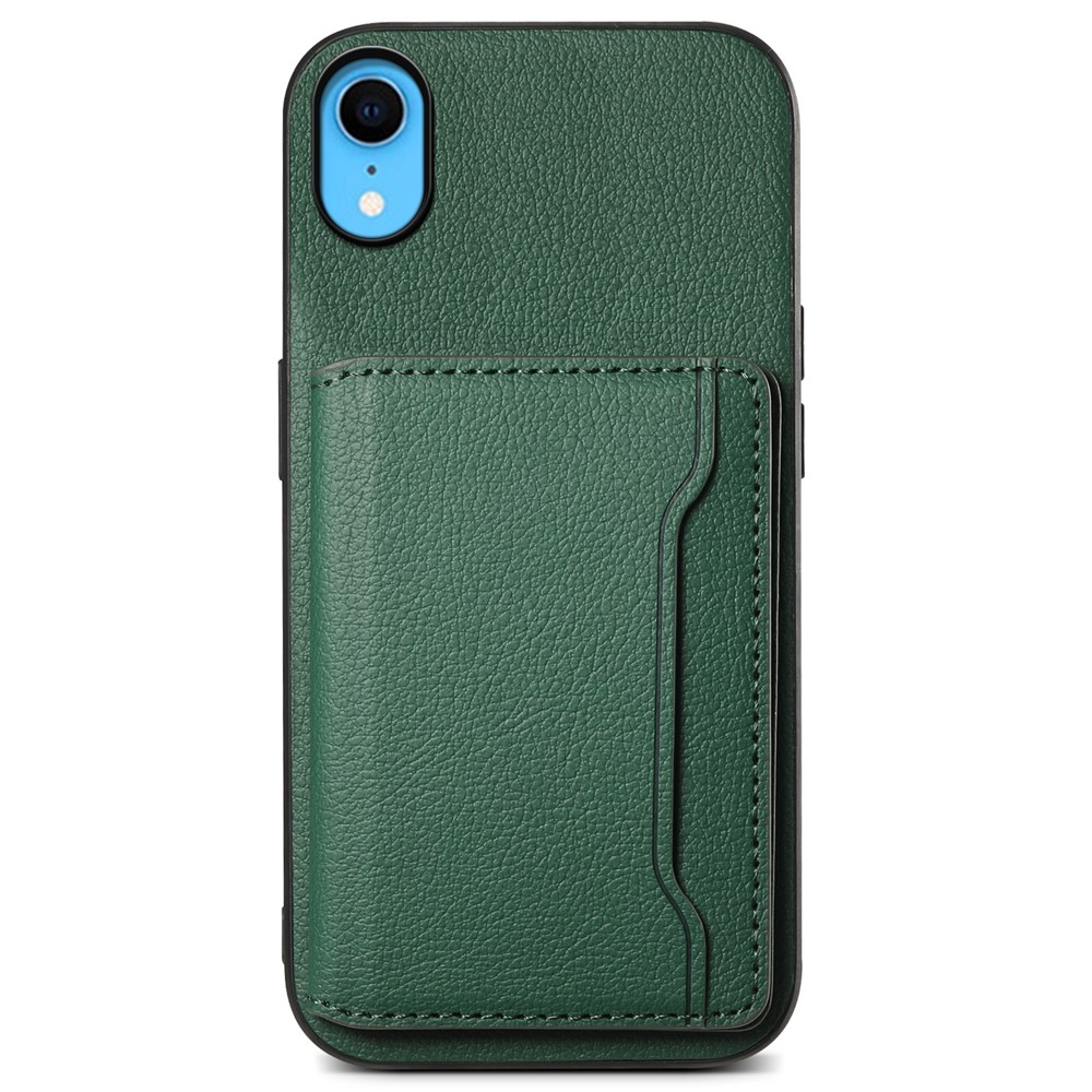For iPhone XR Case Kickstand Calf Texture PU Leather Coating Phone Cover - Green