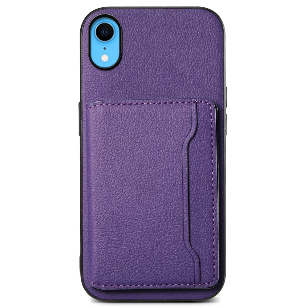 For iPhone XR Case Kickstand Calf Texture PU Leather Coating Phone Cover - Purple