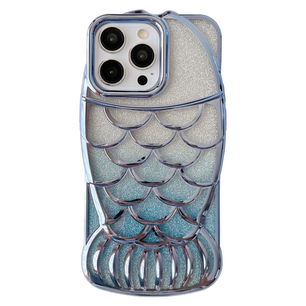 For iPhone 13 Pro Case Sparkly Soft TPU Fish Shape Electroplating Phone Cover - Blue