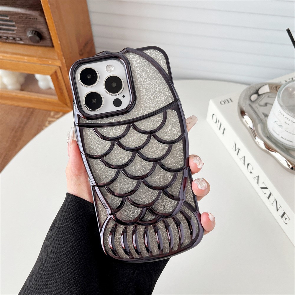 For iPhone 13 Pro Case Sparkly Soft TPU Fish Shape Electroplating Phone Cover - Black