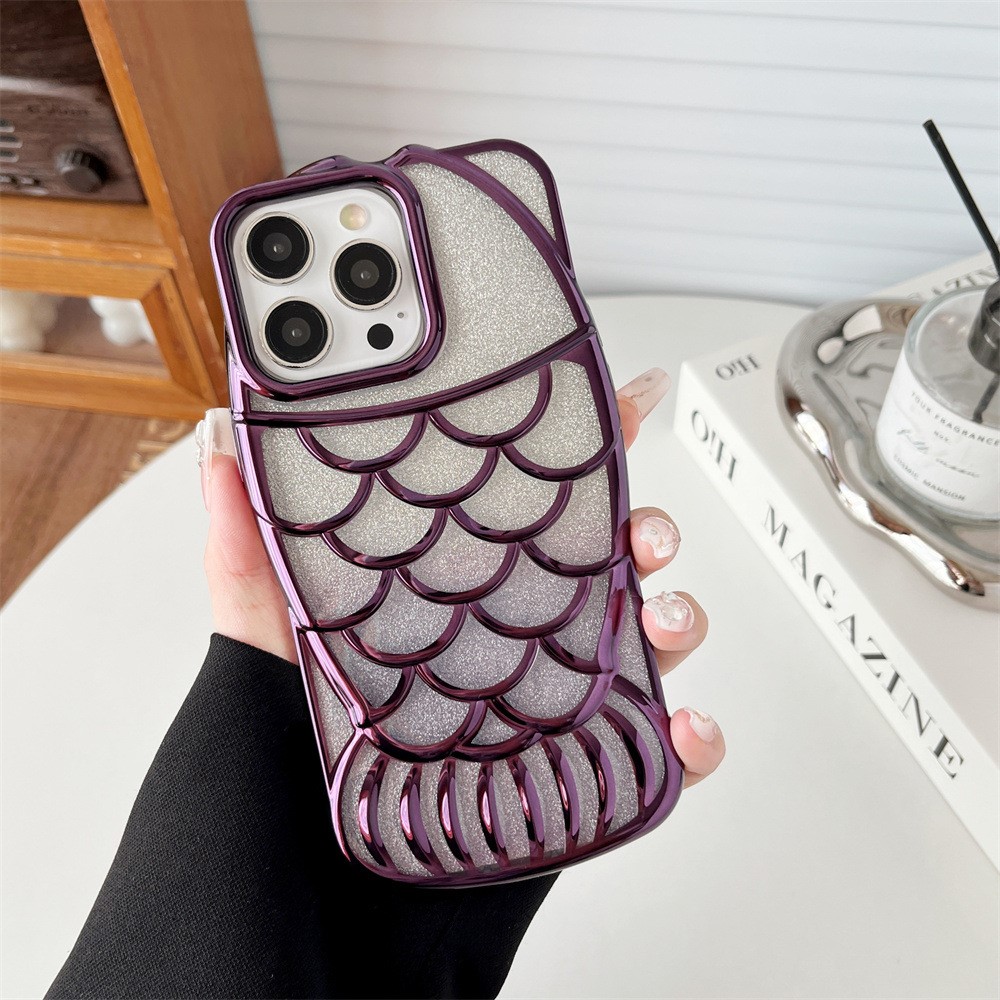 For iPhone 13 Pro Case Sparkly Soft TPU Fish Shape Electroplating Phone Cover - Dark Purple