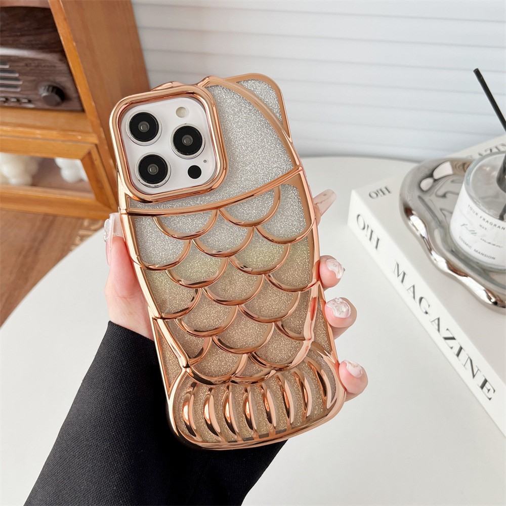For iPhone 13 Pro Case Sparkly Soft TPU Fish Shape Electroplating Phone Cover - Gold