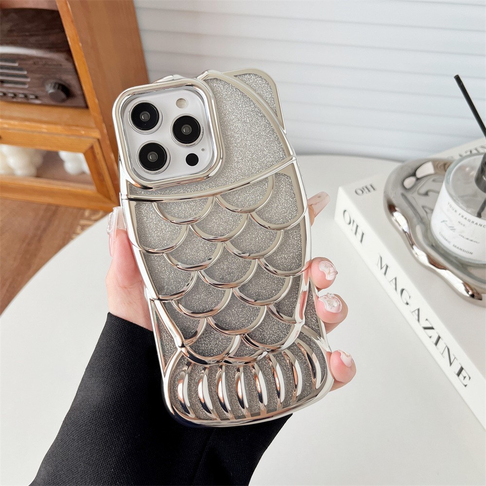 For iPhone 13 Pro Case Sparkly Soft TPU Fish Shape Electroplating Phone Cover - Silver