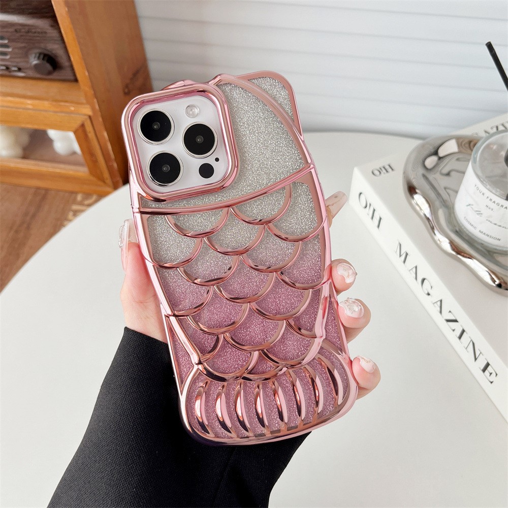 For iPhone 13 Pro Case Sparkly Soft TPU Fish Shape Electroplating Phone Cover - Pink