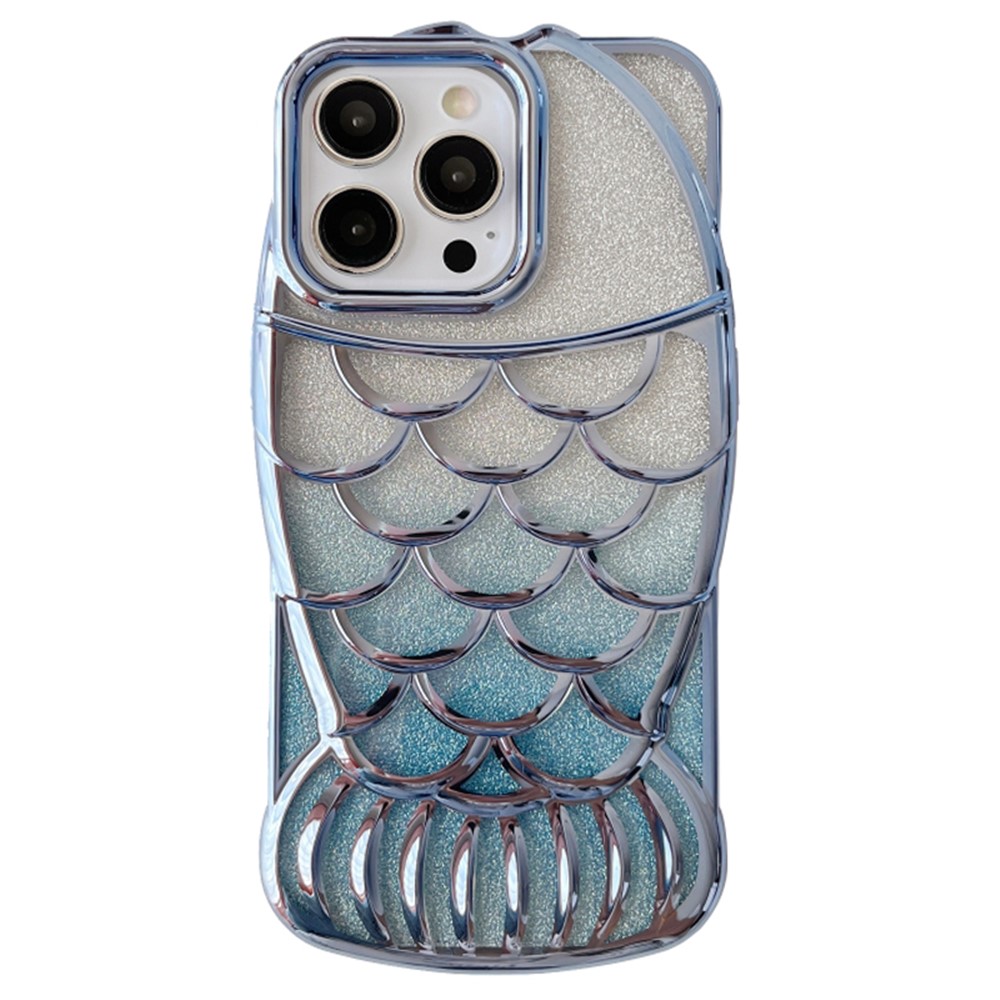 For iPhone 13 Pro Max TPU Case Glitter Sparkle Chubby Fish Design Phone Cover - Blue