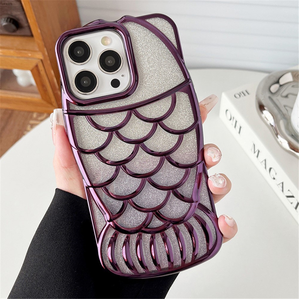 For iPhone 13 Pro Max TPU Case Glitter Sparkle Chubby Fish Design Phone Cover - Dark Purple
