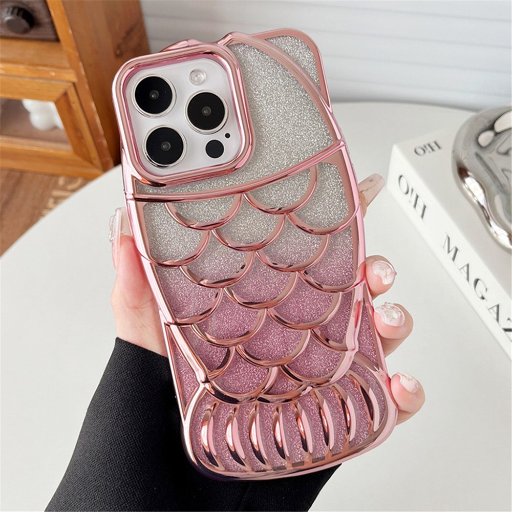 For iPhone 13 Pro Max TPU Case Glitter Sparkle Chubby Fish Design Phone Cover - Pink