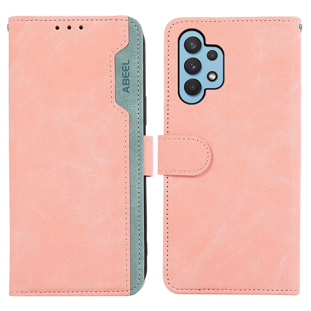 ABEEL For Samsung Galaxy A32 4G (EU Version) Wallet Phone Case PU Leather RFID Blocking Shockproof Phone Cover - Pink