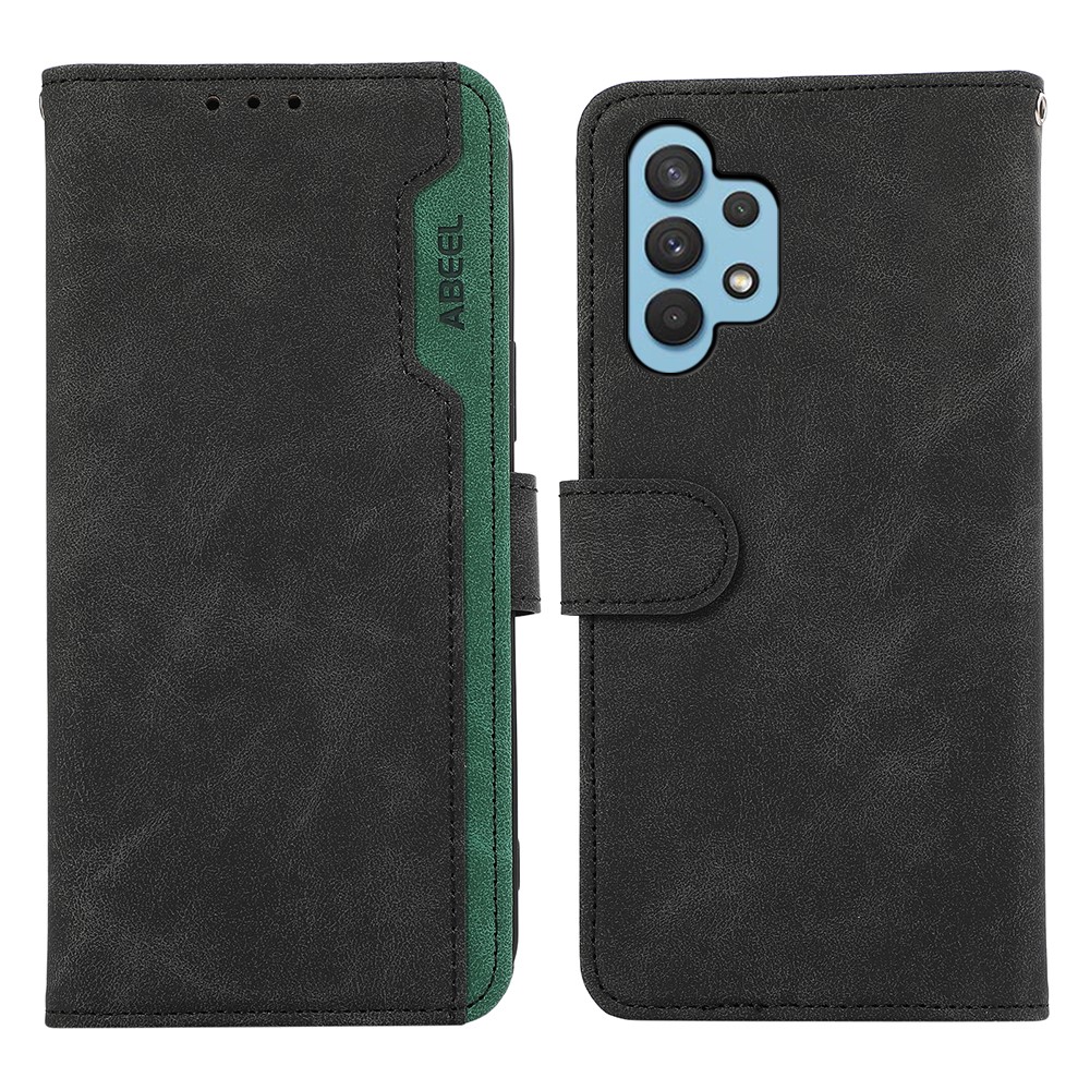 ABEEL For Samsung Galaxy A32 4G (EU Version) Wallet Phone Case PU Leather RFID Blocking Shockproof Phone Cover - Black