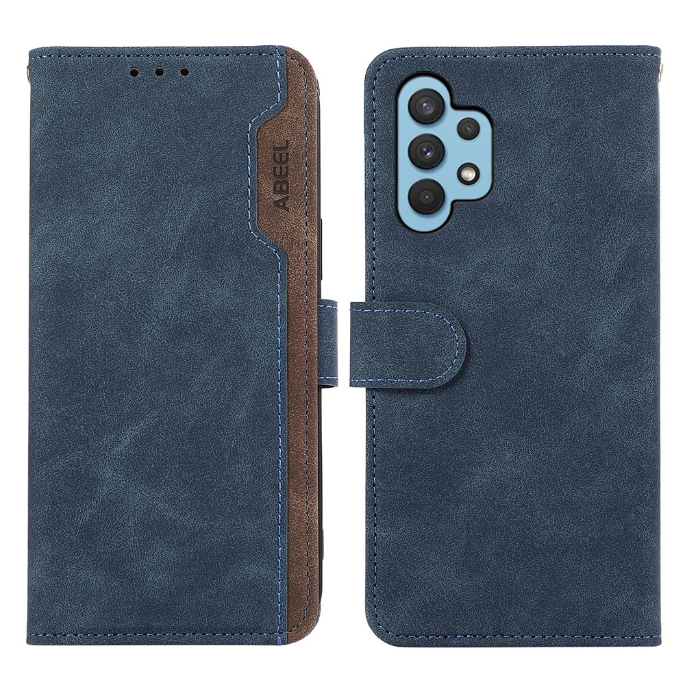 ABEEL For Samsung Galaxy A32 4G (EU Version) Wallet Phone Case PU Leather RFID Blocking Shockproof Phone Cover - Blue
