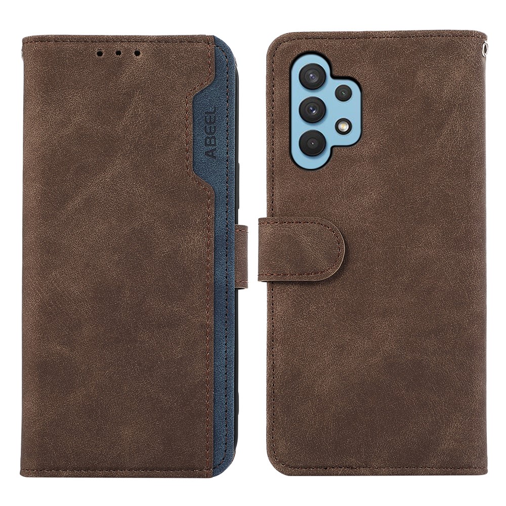 ABEEL For Samsung Galaxy A32 4G (EU Version) Wallet Phone Case PU Leather RFID Blocking Shockproof Phone Cover - Brown