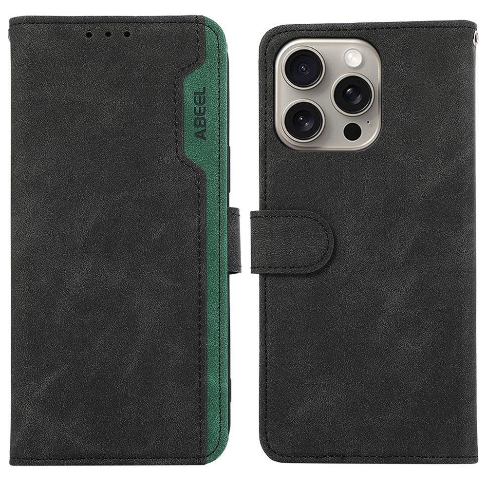 ABEEL For iPhone 12 / 12 Pro Case Color Matching RFID Blocking Leather Phone Cover with Wallet - Black