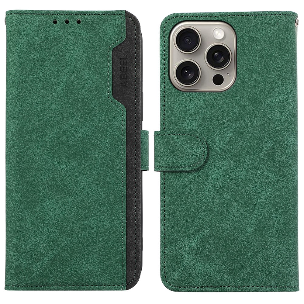ABEEL For iPhone 13 Pro Wallet Case RFID Blocking Splicing Color Leather Phone Cover - Green