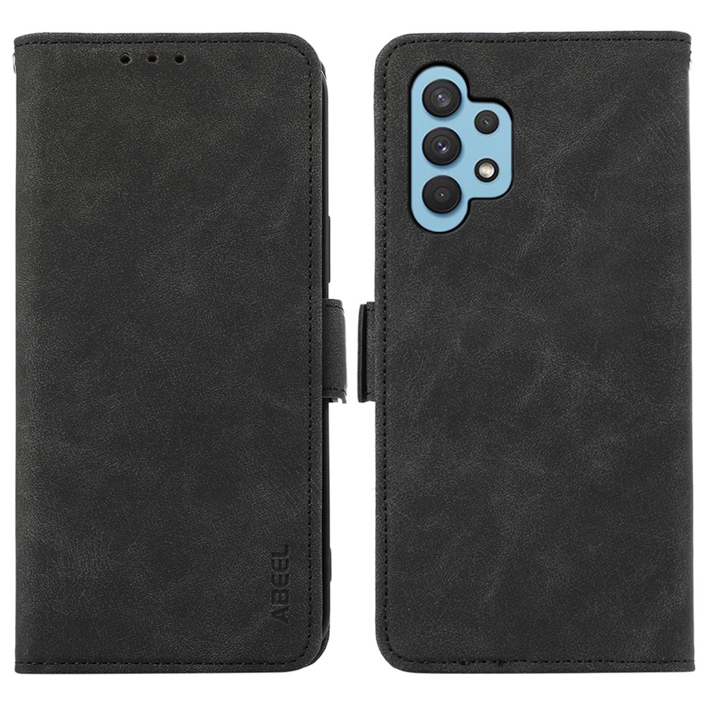 ABEEL For Samsung Galaxy A32 4G (EU Version) Case RFID Blocking Wallet Leather Stand Phone Cover - Black