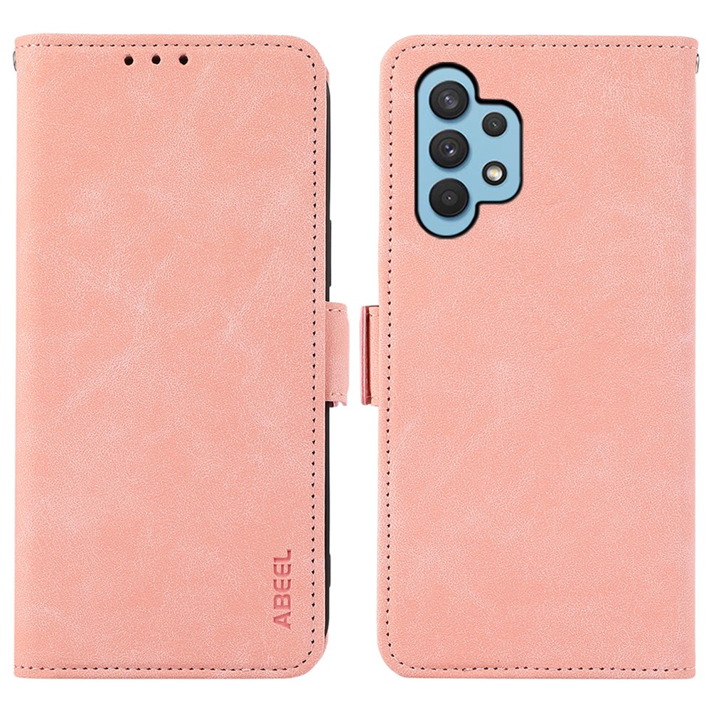 ABEEL For Samsung Galaxy A32 4G (EU Version) Case RFID Blocking Wallet Leather Stand Phone Cover - Pink