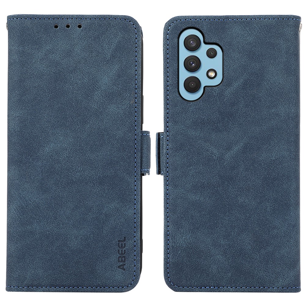 ABEEL For Samsung Galaxy A32 4G (EU Version) Case RFID Blocking Wallet Leather Stand Phone Cover - Blue