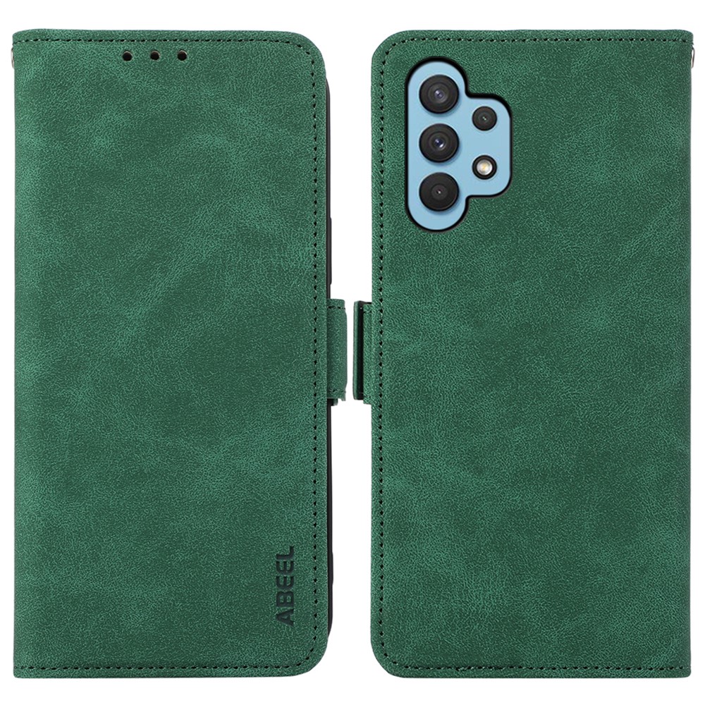 ABEEL For Samsung Galaxy A32 4G (EU Version) Case RFID Blocking Wallet Leather Stand Phone Cover - Green