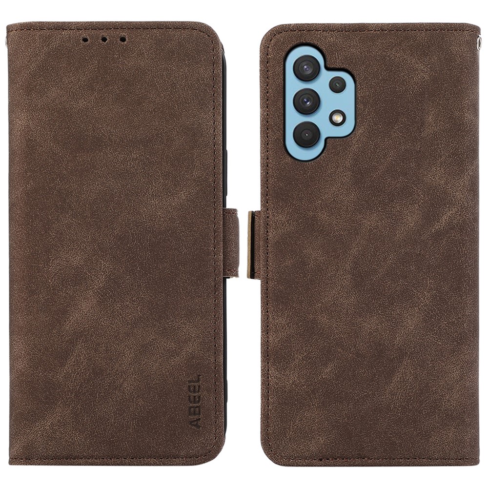 ABEEL For Samsung Galaxy A32 4G (EU Version) Case RFID Blocking Wallet Leather Stand Phone Cover - Brown