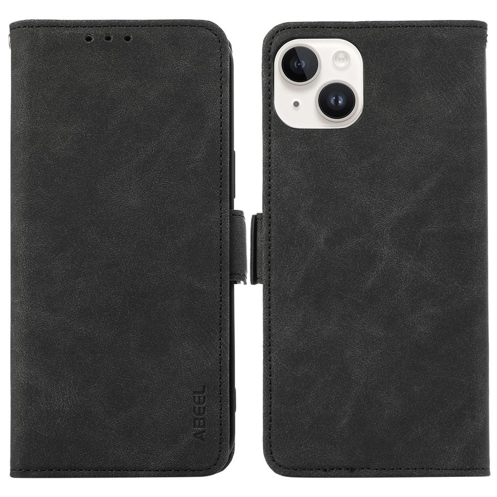 ABEEL For iPhone 14 Plus Wallet Case PU Leather RFID Blocking Phone Stand Cover - Black