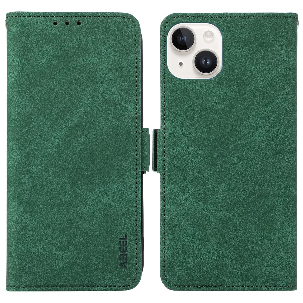 ABEEL For iPhone 14 Plus Wallet Case PU Leather RFID Blocking Phone Stand Cover - Green