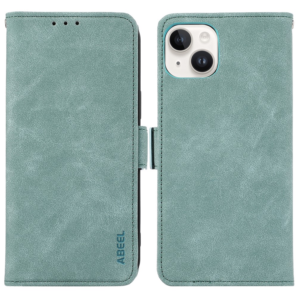 ABEEL For iPhone 14 Plus Wallet Case PU Leather RFID Blocking Phone Stand Cover - Baby Blue